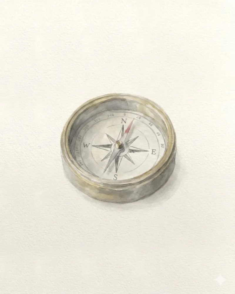 A compass from the team's own tries, in darker washes