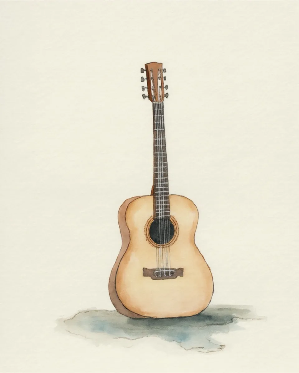 A guitar from Flux on ComfyUI, finely detailed, over a blue pool of shadow