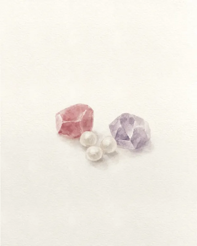 A ruby, an amethyst and three pearls