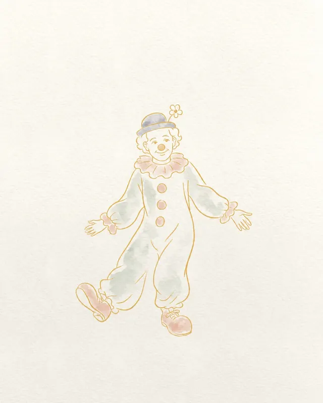 A clown drawn as a gold outline