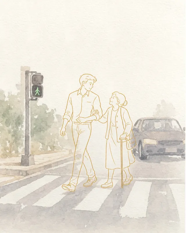 Two people at a crossing